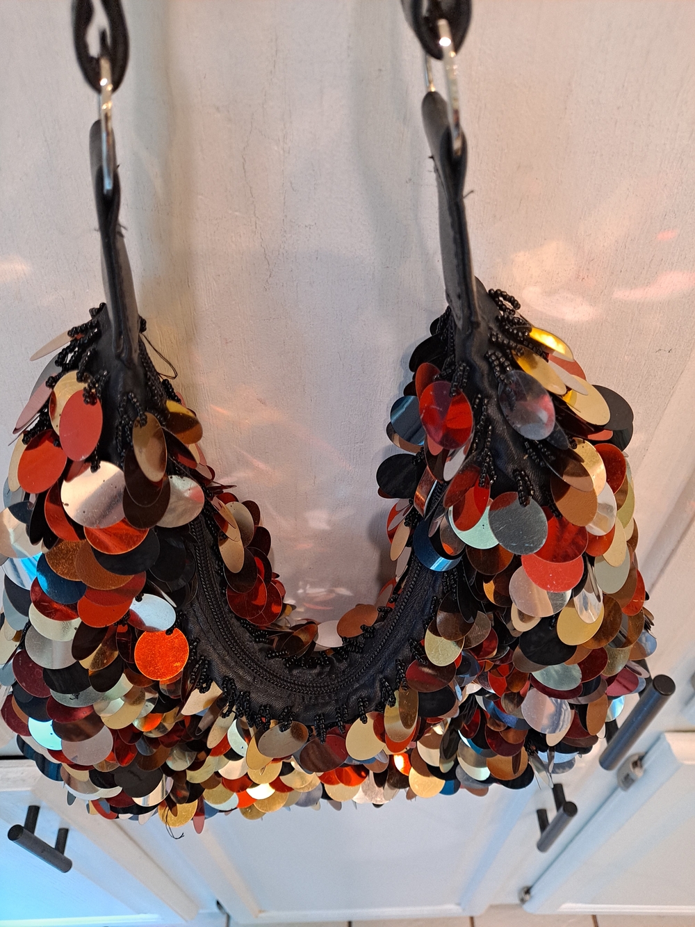 Vintage Y2k Bling Multicolor Paillette Sequin Slouchy Crescent Shimmery Hobo Bag - Picture 4 of 13